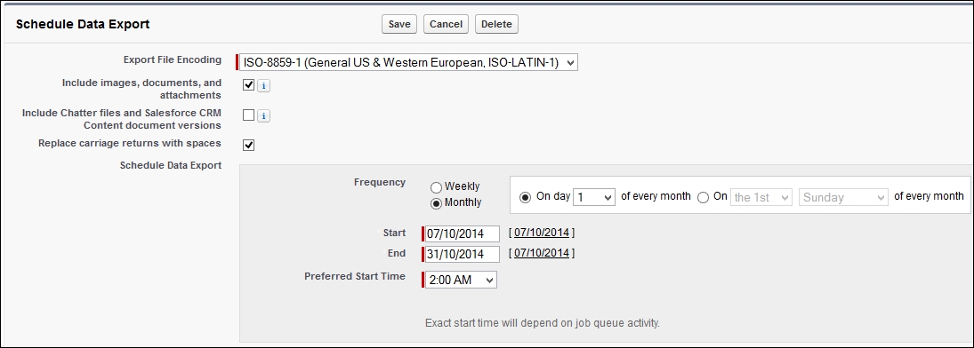 Performing data backup in Salesforce