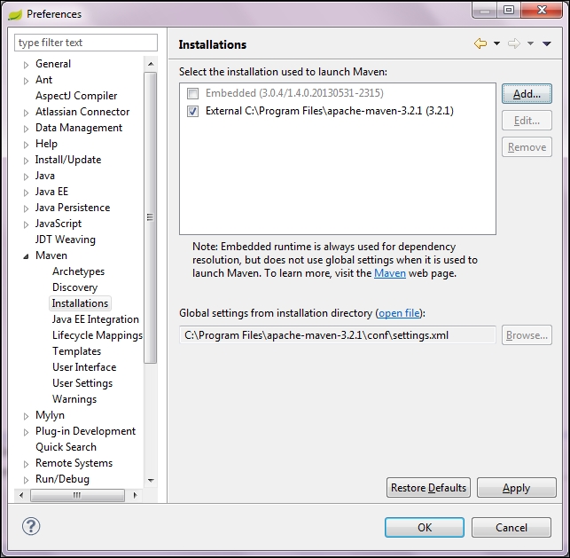 Time for action – configuring Maven on STS