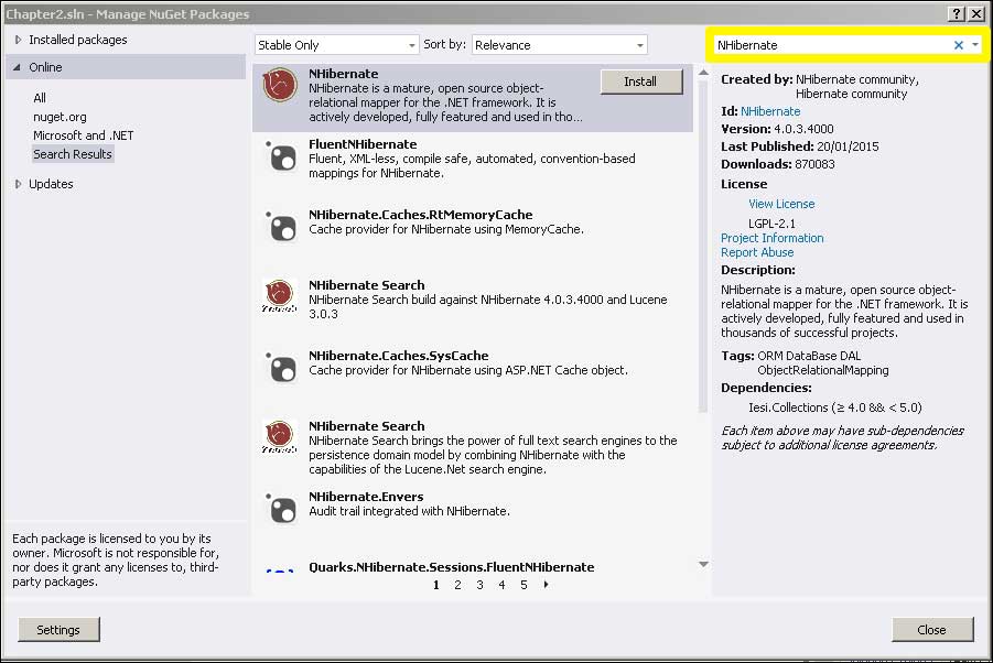 Adding the NuGet packages to projects