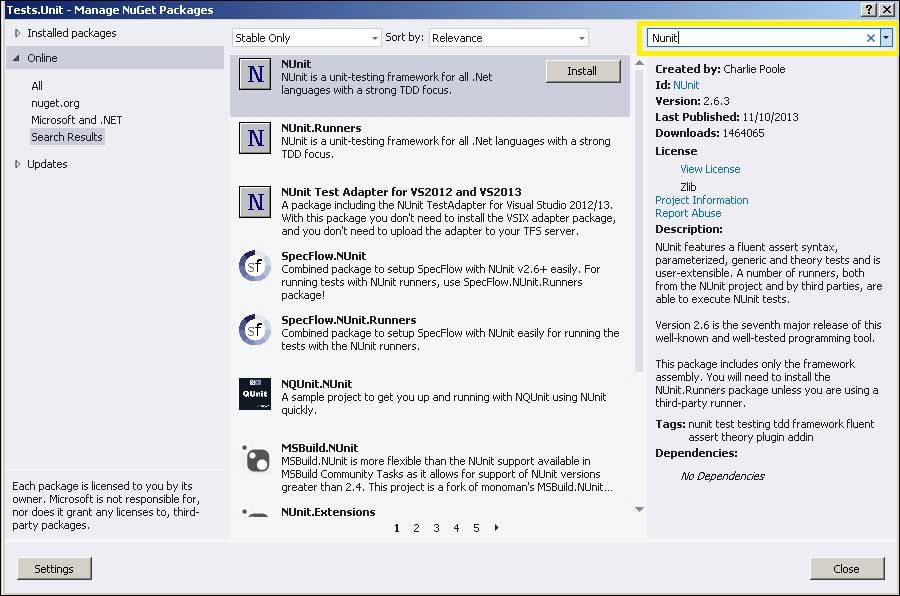 Adding the NuGet packages to projects