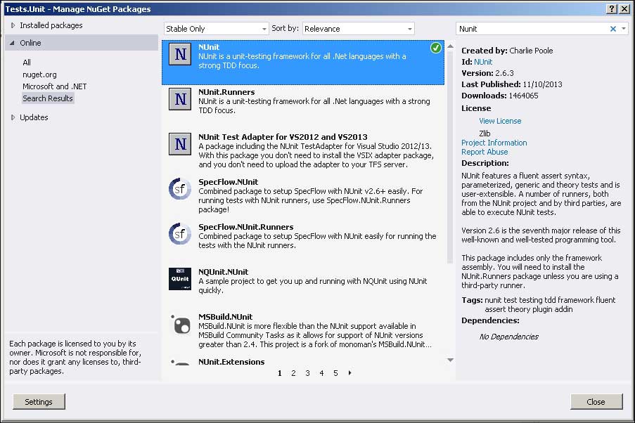 Adding the NuGet packages to projects