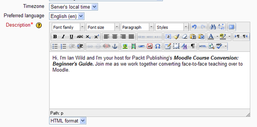 Time for action – editing your profile