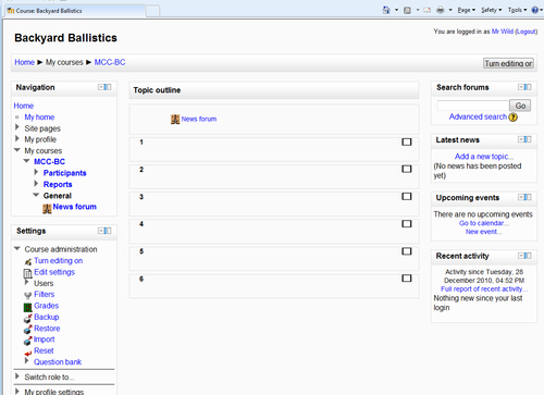 Time for action – setting up the course format