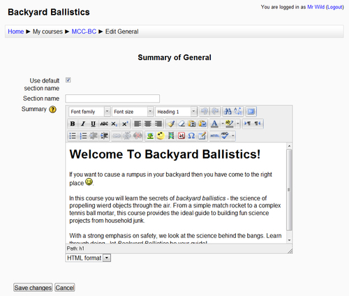 Introducing a course: Summary of General