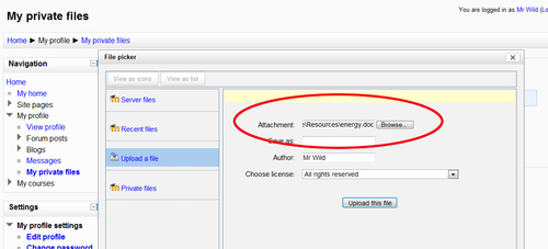 Time for action – uploading a file