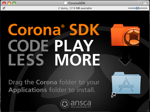 Time for action – setting up and activating Corona on Mac OS X