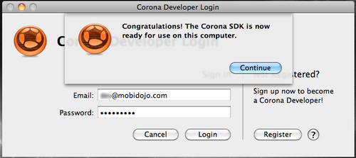 Time for action – setting up and activating Corona on Mac OS X