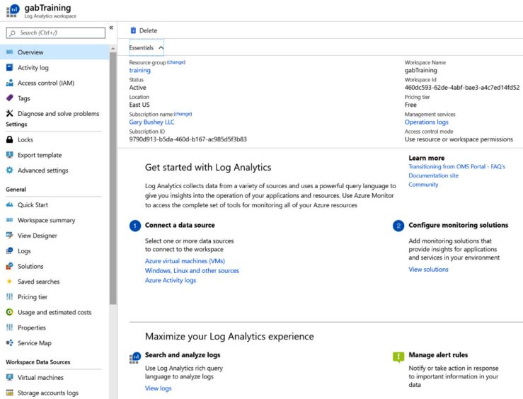 Figure 2.9 – Overview page for Log Analytics
