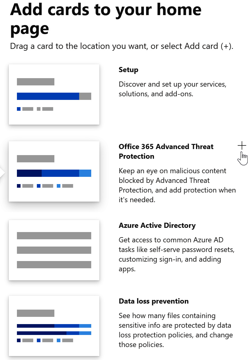 Figure 1.40 – Some of the available card options to choose for the Microsoft 365 admin center
