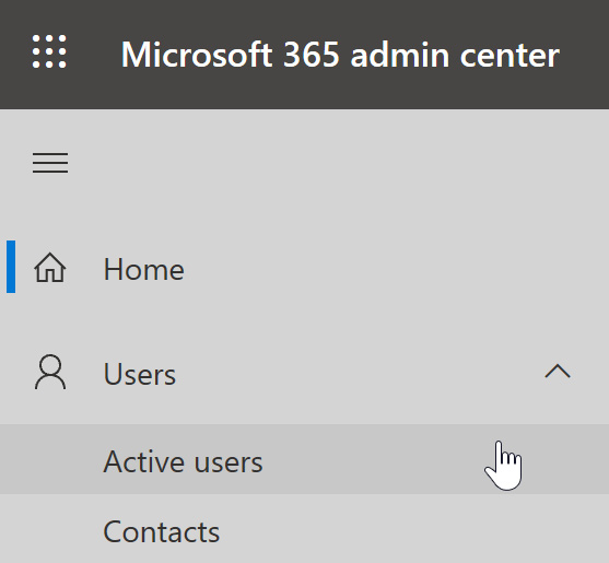 Figure 2.41 – Active users link in the left-hand navigation pane of the Microsoft 365 admin center