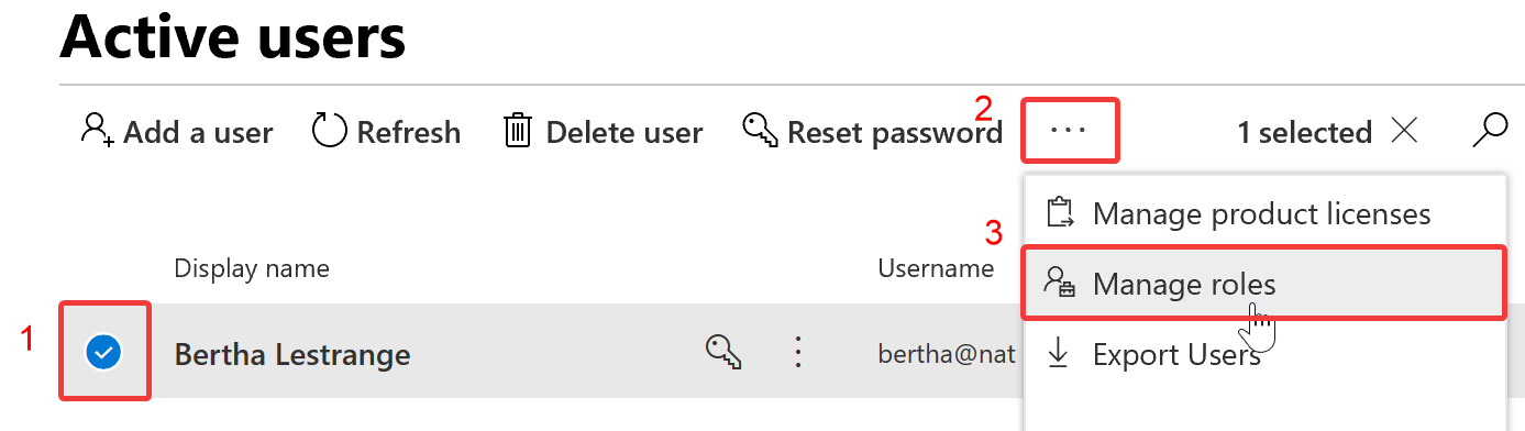 Figure 2.42 – Manage roles option available on the ellipsis menu when a user is selected