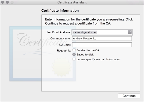 Generating the iOS developer certificate