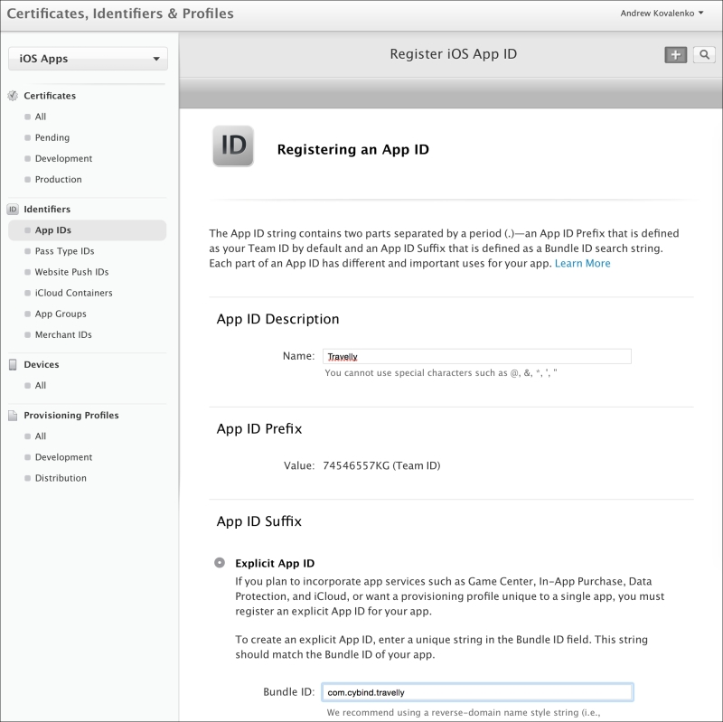Adding the application identifier