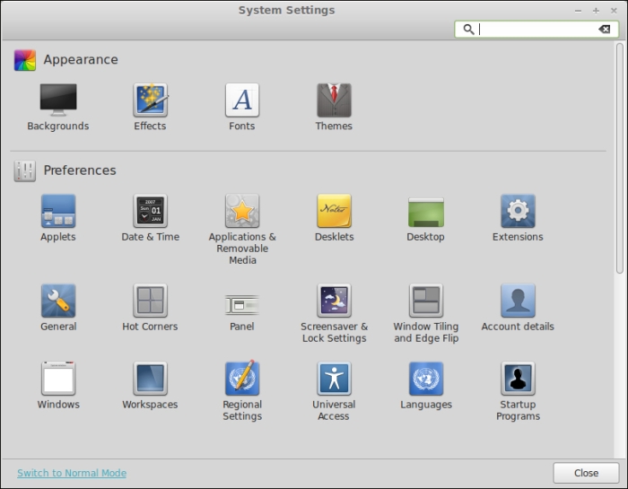 Configuring the settings of Cinnamon