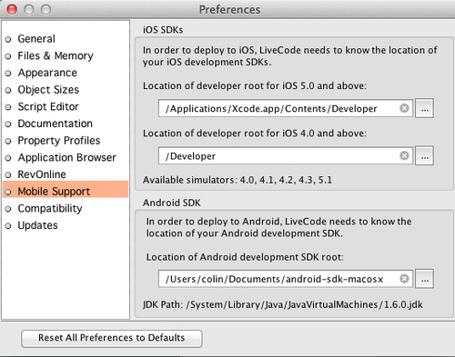 Pointing LiveCode to the iOS SDKs